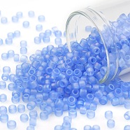 TOHO Round Seed Beads, Japanese Seed Beads, (168F) Transparent AB Frost Light Sapphire, 8/0, 3mm, Hole: 1mm, about 1110pcs/50g(SEED-XTR08-0168F)