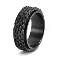 Grooved Feather Titanium Steel Rotating Finger Ring, Fidget Spinner Ring for Calming Worry Meditation, Black, US Size 10(19.8mm)(PW-WG72207-21)