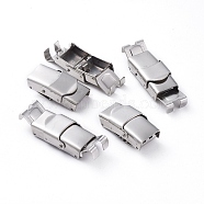 201 Stainless Steel Watch Band Clasps, with Three Sawtooth, Rectangle, Stainless Steel Color, 26x13x6mm, Hole: 10x2~3mm(STAS-C006-1-P)