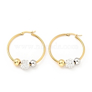 Crystal Rhinestone Beaded Hoop Earrings with 316 Stainless Steel Pins, Vacuum Plating 201 Stainless Steel Jewelry for Women, Golden & Stainless Steel Color, 40x2mm, Pin: 0.6mm(EJEW-F285-34GP)