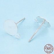 925 Sterling Silver Stud Earring Settings, with Horizontal Loops, Flat Pad, with S925 Stamp, Silver, 10.5x8mm, Hole: 1.2mm, Pin: 0.7mm(STER-T005-02B)