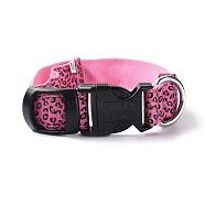 Adjustable Polyester LED Dog Collar, with Water Resistant Flashing Light and Plastic Buckle, Built-in Battery, Leopard Print Pattern, Hot Pink, 355~535mm(MP-H001-A14)