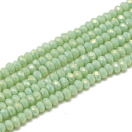 Electroplate Opaque Solid Color Glass Beads Strands, Faceted, Rondelle, Light Green, 2.5x1.5mm, Hole: 0.8mm, about 160~165pcs/strand, 13.78 inch~14.17 inch(35~36cm)(X-EGLA-Q112-B06)