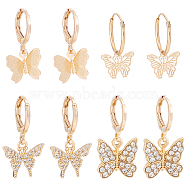 4 Pair 4 Style Brass & Alloy Dangle Leverback Earrings for Women, Butterfly, Light Gold, 23.5~27x12~15mm, 1 Pair/style(EJEW-AN0003-83)