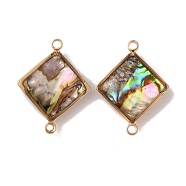 Natural Abalone Shell/Paua Shell Connector Charms, with Golden Tone Brass Findings, Rhombus, 21x16x5mm, Hole: 1.6mm(KK-WH0031-05C)