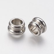 201 Stainless Steel European Beads, Large Hole Beads, Grooved, Rondelle, Stainless Steel Color, 10x6mm, Hole: 5mm(STAS-F141-08P)