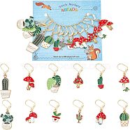 12Pcs 12 Style Cactus & Leaf & Mushroom Alloy Enamel Locking Stitch Markers, with 304 Stainless Steel Findings, Mixed Color, 39~61mm, Pin: 0.8mm, 1Pc/style(HJEW-PH01501)