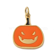 Halloween 304 Stainless Steel Charms, with Enamel and Jump Ring, Real 14K Gold Plated, Pumpkin Charm, Dark Orange, 14x12x0.8mm, Hole: 2.5mm(STAS-K263-11G)