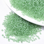Glass Seed Beads, Fit for Machine Eembroidery, Transparent Colours, Round, Light Green, 2.5x1.5mm, Hole: 1mm, about 2222pcs/50g(X-SEED-S042-11A-01)