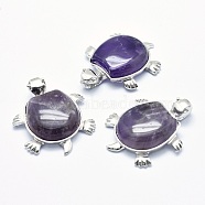 Natural Amethyst Pendant, with Alloy Findings, Tortoise, Platinum, 38x30.5x8.2mm, Hole: 3x4.5mm(G-G759-B01)