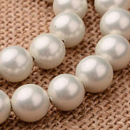 Polished Round Grade A Shell Pearl Bead Strands, Beige, 12mm, Hole: 1mm, about 33pcs/strand, 16.2 inch(BSHE-M027-12mm-27)