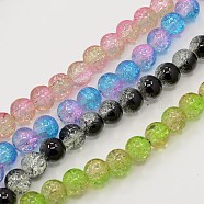 Two Tone Crackle Glass Beads Strands, Round, Mixed Color, 4mm, Hole: 1.1~1.3mm, about 200pcs/strand, 31.4 inch(CCG-Q002-4mm-M)