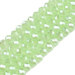 Electroplate Glass Beads Strands, Imitation Jade Beads, Pearl Luster Plated, Faceted, Rondelle, Light Green, 3.5~3.8x3mm, Hole: 0.4mm, about 113~115pcs/strand, 12.80~12.99 inch(32.5~33cm)(EGLA-A044-J3mm-A08)