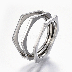 Tarnish Resistant 304 Stainless Steel Wide Band Finger Rings, Hexagon, Size 7, Stainless Steel Color, 17mm(RJEW-E153-02P-17mm)