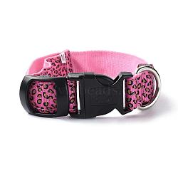 Adjustable Polyester LED Dog Collar, with Water Resistant Flashing Light and Plastic Buckle, Built-in Battery, Leopard Print Pattern, Hot Pink, 355~535mm(MP-H001-A14)