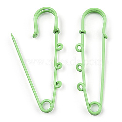 Spray Painted Iron Brooch Findings, Kilt Pins with Triple Loops, Pale Green, 59x18x6mm, Hole: 2mm(IFIN-K043-01A-05)