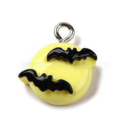 Halloween Theme Opaque Resin Pendants, with Platinum Plated Iron Loops, Bat, 16x13x6.5mm, Hole: 2mm(RESI-D075-02I)