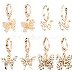 4 Pair 4 Style Brass & Alloy Dangle Leverback Earrings for Women, Butterfly, Light Gold, 23.5~27x12~15mm, 1 Pair/style(EJEW-AN0003-83)