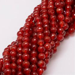 Natural Agate Beads Strands, Dyed, Faceted, Round, Dark Red, 8mm, Hole: 1mm, about 47pcs/strand, 14 inch(G-G882-8mm-A03)
