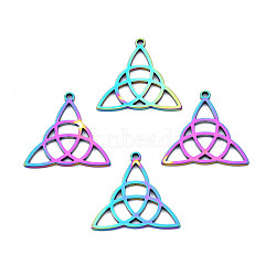 Ion Plating(IP) 201 Stainless Steel Pendants, Trinity Knot, Rainbow Color, 25x26x1.5mm, Hole: 1.8mm(STAS-T063-166M)