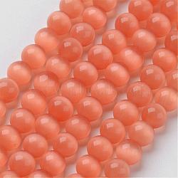 Cat Eye Beads, Round, Light Salmon, 6mm, Hole: 1mm, about 66pcs/strand, 15.5 inch(CER55)