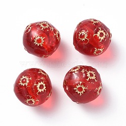 Plating Acrylic Beads, Metal Enlaced, Round with Sun Pattern, Red, 16mm, Hole: 1.6mm, about 225pcs/500g(OACR-P007-11)