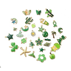 Alloy Enamel Pendants, Mixed Shapes, Golden, Green, 10~25x10~24x2~3.5mm, Hole: 1.4~2.5mm, about 100pc/bag(ENAM-D043-01B)