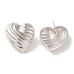 Rack Plating Brass Stud Earrings, Cadmium Free & Lead Free, Long-Lasting Plated, Textured Heart, Platinum, 26.5x26mm(EJEW-B062-31P)