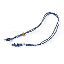 Adjustable Braided Waxed Cord Macrame Pouch Necklace Making, Interchangeable Stone, with Wood Beads & Alloy Pipe Beads, Midnight Blue, 17-3/8~18-1/2 inch(44~47cm)(MAK-WH0009-02F)