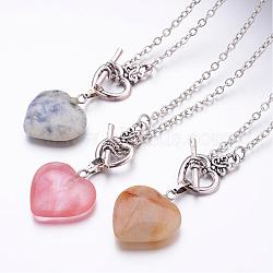 Natural & Synthetic Mixed Stone Pendant Necklaces, Heart, with Brass Cable Chains and Alloy Clasps, Mixed Color, 17.13 inch(NJEW-JN01649)