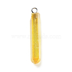 Electroplated Natural Quartz Pendants, with Brass Findings, Bullets, Pointed Pendants, Platinum, Gold, 40~65x7~15mm, Hole: 3mm(G-P315-B01-09P)