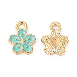 Alloy Enamel Charms, Cadmium Free & Nickel Free & Lead Free, Golden, Flower Charm, Aquamarine, 12x9x1.5mm, Hole: 1.6mm(ENAM-C005-34G-05)