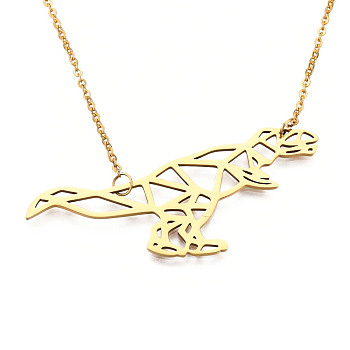 201 Stainless Steel Pendant Necklaces, with Cable Chains, Dinosaur, Golden, 17.7 inch(45cm), 2mm, Dinosaur: 23x52x1mm