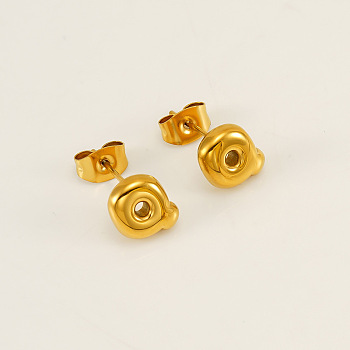 Chunk Letter 304 Stainless Steel Stud Earrings for Women, Real 18K Gold Plated, Letter Q, 7.5~8.5x5~10.5mm