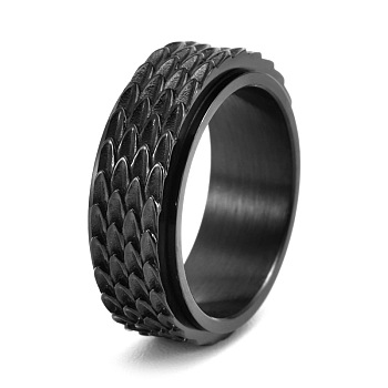 Grooved Feather Titanium Steel Rotating Finger Ring, Fidget Spinner Ring for Calming Worry Meditation, Black, US Size 10(19.8mm)