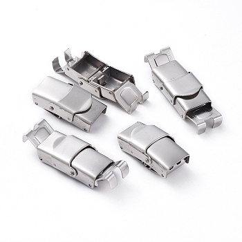 201 Stainless Steel Watch Band Clasps, with Three Sawtooth, Rectangle, Stainless Steel Color, 26x13x6mm, Hole: 10x2~3mm
