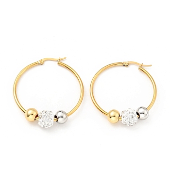 Crystal Rhinestone Beaded Hoop Earrings with 316 Stainless Steel Pins, Vacuum Plating 201 Stainless Steel Jewelry for Women, Golden & Stainless Steel Color, 40x2mm, Pin: 0.6mm