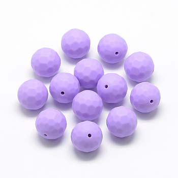 Food Grade Eco-Friendly Silicone Beads, Chewing Beads For Teethers, DIY Nursing Necklaces Making, Faceted Round, Medium Orchid, 15.5mm, Hole: 1mm
