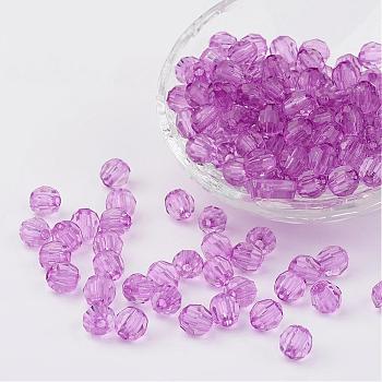 Transparent Acrylic Beads, Faceted, Round, Plum, 8mm, Hole: 1.5mm, about 1800pcs/500g