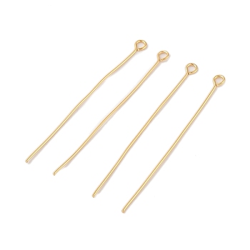 304 Stainless Steel Eye Pins, Real 18K Gold Plated, 50.5x3.5x0.7mm, Hole: 2mm