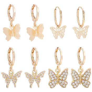 4 Pair 4 Style Brass & Alloy Dangle Leverback Earrings for Women, Butterfly, Light Gold, 23.5~27x12~15mm, 1 Pair/style