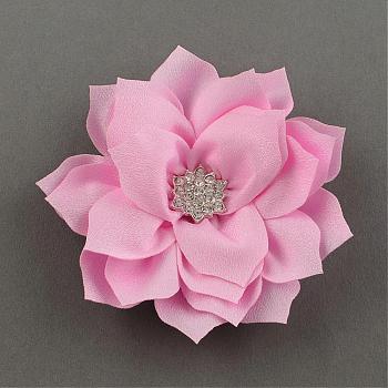 Handmade Woven Costume Accessories, with Alloy Rhinestone Findings, Flower, Pink, 86x20mm