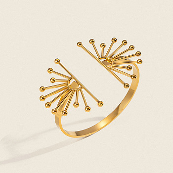 European 304 Stainless Steel Open Cuff Bangles for Women, Sun, Real 18K Gold Plated, Inner Diameter: 2-3/8 inch(6cm)