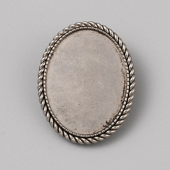 Tibetan Style Zinc Alloy Bolo Tie Slides Clasp Cabochon Settings, Blank Bolo Tie Slides Low Profile Accessories, Antique Silver, Oval, Tray: 39.5x30mm, 46.5x37x10mm