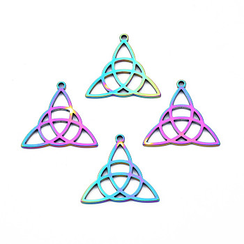 Ion Plating(IP) 201 Stainless Steel Pendants, Trinity Knot, Rainbow Color, 25x26x1.5mm, Hole: 1.8mm