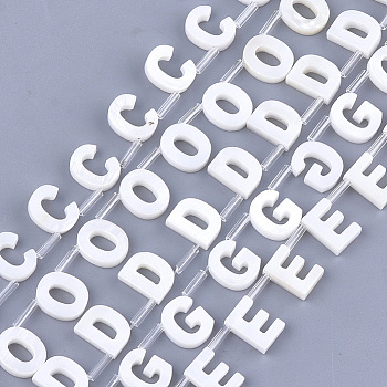 Natural Freshwater Shell Beads, Top Drilled Beads, White, Random Mixed Letters, 10x2.5~11.5x3mm, Hole: 0.8mm