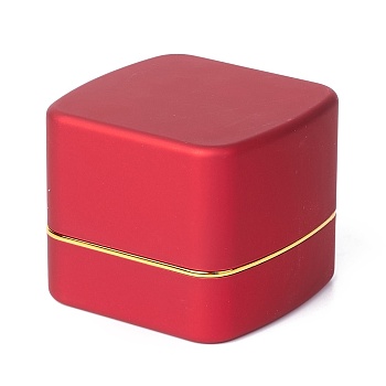 Square Plastic Jewelry Ring Boxes, with Velvet and LED Light, Red, 6.5x6.7x5.6cm