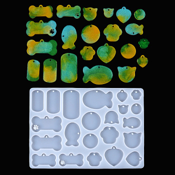 Bone & Fish & Heart DIY Silicone Pendant Molds, Resin Casting Molds, for UV Resin & Epoxy Resin Craft Making, White, 181x129mm
