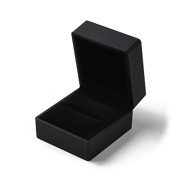 Rectangle Plastic Ring Storage Boxes, Jewelry Ring Gift Case with Velvet Inside and LED Light, Black, 5.9x6.4x5cm