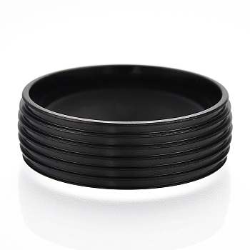 201 Stainless Steel Grooved Finger Ring Settings, Ring Core Blank for Enamel, Electrophoresis Black, 8mm, Size 12, Inner Diameter: 22mm